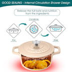 vancasso 2.5 QT Enameled Cast Iron Dutch Oven with Stainless Steel Knob Lid – Small Non-Stick Casserole for Steaming, Baking, and Roasting – Cream Color