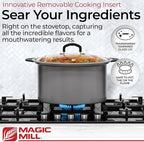 Magic Mill Slow Cooker 10 Quart | Extra Large Non-Stick Metal Searing Pot & Transparent Tempered Glass Lid Multipurpose Lightweight Slow Cookers, Pot is Safe to Put the On the Flame, Dishwasher Safe