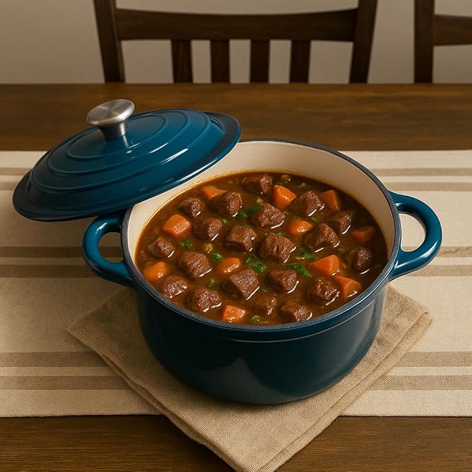 Hamilton Beach 5.5-Quart Enameled Cast Iron Dutch Oven with Lid | Heavy-Duty Pot for Braising, Roasting & Baking | Navy