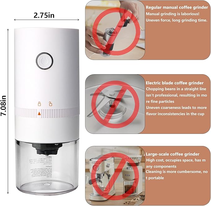 Portable Burr Coffee Grinder Small - Coffee Bean Grinder Electric with Multi Grind Settings for French Press, Cold Brew, Moka Pot, Pour-Over, Espresso Machine