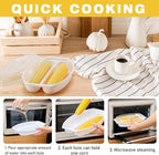 1 Pcs Microwave Corn Steamer with Lid for Frozen Corn Broccolini Vegetables on The Cob, Fast & Easy, 2 Pcs at Once, Vented Lid, Dishwasher Safe, Microwave Dishes Steamer Kitchen Tool (White)