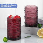 MOLIGOU 6 Pcs Embossed Drinking Glasses, 15oz Vintage Highball Glasses, Beaded Glass Drinking Cups (Purple)