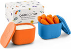 OmieBox UP (2 pack) Leakproof Dips Containers To Go, Salad Dressing Container, Condiment Container with Lids - Food Safe Silicone - 4.5 ounces (Blue/Orange)