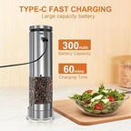 Electric Salt and Pepper Grinder Set Rechargeable, Automatic Salt and Pepper Shakers Mills with 6-Level External Adjustable Coarseness, LED Light, House Warming Cooking Gifts for Women Men