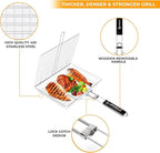 Fish Grill Baskets for Outdoor Grill Vegetables, Fish Grilling rack for Grill, BBQ Grilling Basket, Stainless steel Grill Basket for Veggies, shrimp Includes 5 Steel Skewers, Silicon Brush, and Carry Bag