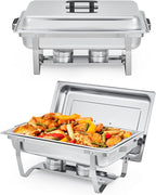 Garvee Chafing Dishes for Buffet Set of 2, 8QT Buffet Servers and Warmers Set with Lid & Foldable Frame, Rectangular Stainless Steel Chafer Food Warmer for Parties Wedding Catering Supplies, Silver