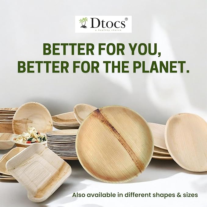 Dtocs Palm Leaf Plates 10 Inch Round (50) | Bamboo Plates Disposable Like Compostable Dinnerware Set for Party, Dinner, Serving Platters, Charcuterie Boards | Alternate to Plastic, Wood, Paper Plate