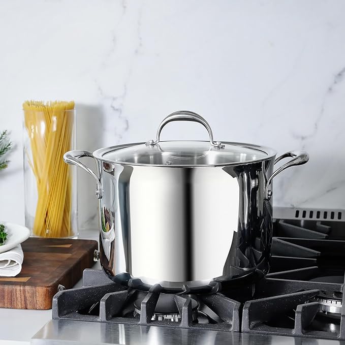 KEAWELL K3 Premium 8-Quart Tri-Ply Stainless Steel Stockpot with Lid, Induction & Oven Safe up to 600°F, Even Heating, Professional Cookware for All Stovetops (8-Qt)