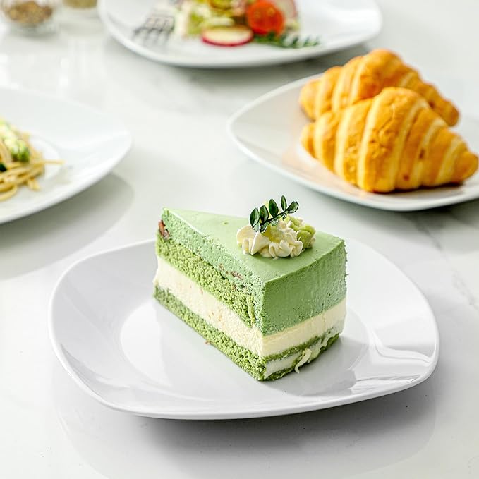 fMBB Ceramic White Dinner Plates Set of 4, Porcelain Square 7.5 inch Dessert Dishes, Serving Flat Plates Salad Dishes - Scratch Resistant, Dishwasher, Microwave, Oven Safe