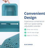 BLUE GINKGO Sink Colander Baskets - (Pack of 2) Wash Vegetables and Fruits, Drain Cooked Pasta and Dry Dishes - Extendable - New Home Kitchen Essentials (2 Teal)