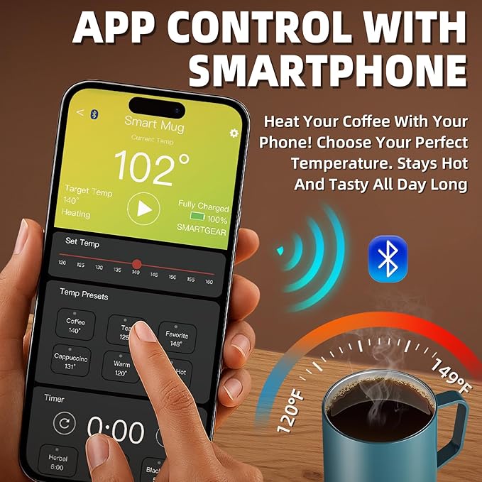 Magnetic Charging Rechargeable Self Heating Coffee Mug, Fast Heating & High Temperature 14Oz APP-Controlled Smart Coffee Cup Warmer, 120 Mins -Hot Up to 149℉ Smart Mug Warmer, Gifts for Women and Men