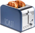 Rae Dunn Toaster, Stainless Steel 2 Slice Square Toaster, Wide Slot with 5 Browning Levels, with Bagel, Defrost and Cancel Options (Navy)