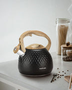 Tea Kettle Stovetop,2.5QT Stainless Steel Whistling Teapot for Stove Top Aesthetic,Portable Water Kettles Camping with Anti-hot Silicone Handle,Suitable for All Heat Sources,Black