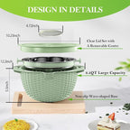 4-1 Colander with Bowl Set - Strainers for Kitchen, Food Strainers and Colanders, Pasta Strainer, Rice Strainer, Fruit Cleaner, Veggie Wash, Salad Spinner, Aesthetic Kitchen Essentials - Green
