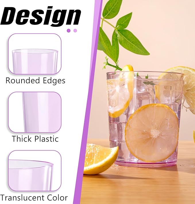 Liacere Plastic Drinking Glasses (Set of 12) 14 oz Purple Plastic Glasses Colors，Kitchen Water Glasses Cup, Bar Tumbler Glassware Set for Beer, Juice, Cocktail, Whiskey, Milk