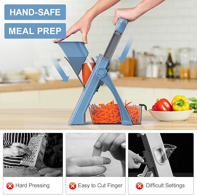 [All in 1] Upgraded Version Mandoline Slicer for Kitchen & Adjustable Mandoline Slicer. Veggie Chopper, Vegetable Cutter, Detachable Blade, Slice, Strips, Dice, Shred and Chop