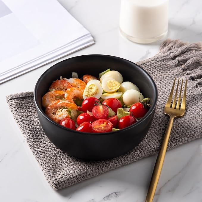 AmorArc Stoneware Cereal Bowls Set of 6, 26oz Soup Bowls Set for Cereal Soup Snacks, Modern Kitchen bowls for Meal, Dishwasher &Microwave Safe, Matte Black