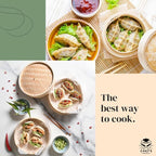 Chef's Palace Bamboo Steamer Basket | 10 Inch 2 Tier Dumpling, Rice and Vegetable Steamer | Chopsticks and Chopsticks Helpers, Silicon Liners, Ring Adapter, Dumpling Helper and Instructions Manual.