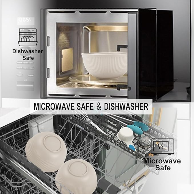 PYRMONT Wheat Straw Bowls 26 OZ Plastic Bowls Reusable, Unbreakable Soup Bowls, Bowl Set of 8, Cereal Bowl, Small Bowls for Kitchen, Dishwasher & Microwave Safe Bowls, BPA-Free (Beige)