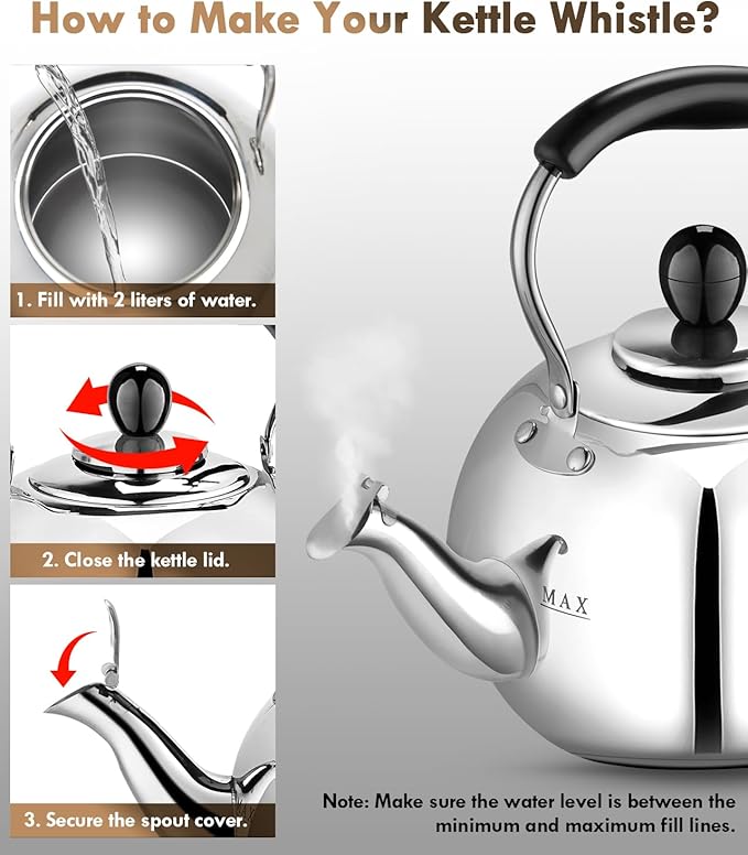 Dclobtop Whistling Tea Kettle Stovetop - 2.0 Quart Round Tea Pot for Stovetop, Silver Mirror Polished Classic Stovetop Kettle, Food Grade Material Teapot for Stove Top