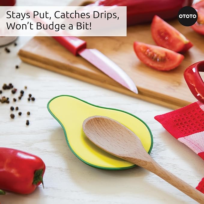 OTOTO Avocado Spoon Rest for Stove Top - Silicone Spoon Rest for Kitchen Counter, for Ladles, Tongs, Spatula Funny Cool Cute Kitchen Gifts Gadgets Accessories