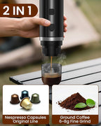 Portable Espresso Maker, 20 Bar Electric Espresso Machine for Travel, Camping, Rechargeable USB-C Mini Coffee Maker for NS Capsule Pods and Ground Coffee, Matte Black