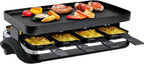 TAMARIT Classic 8 Person Raclette Grill 1500W Electric Tabletop Grill with Reversible Plate, 8 Non-Stick Raclette Trays & Spatulas Indoor Portable Korean BBQ Barbecue Grill, Party Grill Black
