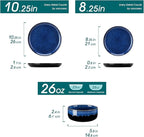 vancasso Starry 12 Pieces Dinnerware Sets for 4, Blue Reactive Glaze Dishes Sets, Ceramic Plates and Bowls Set, Dinner Salad Dessert Plates, and Cereal Bowls Set, Dishwasher and Microwave Safe