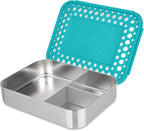 LunchBots Large Trio Stainless Steel Lunch Container -Three Section Design for Sandwich and Two Sides - Metal Bento Lunch Box - Eco-Friendly - Stainless Lid - Aqua Dots