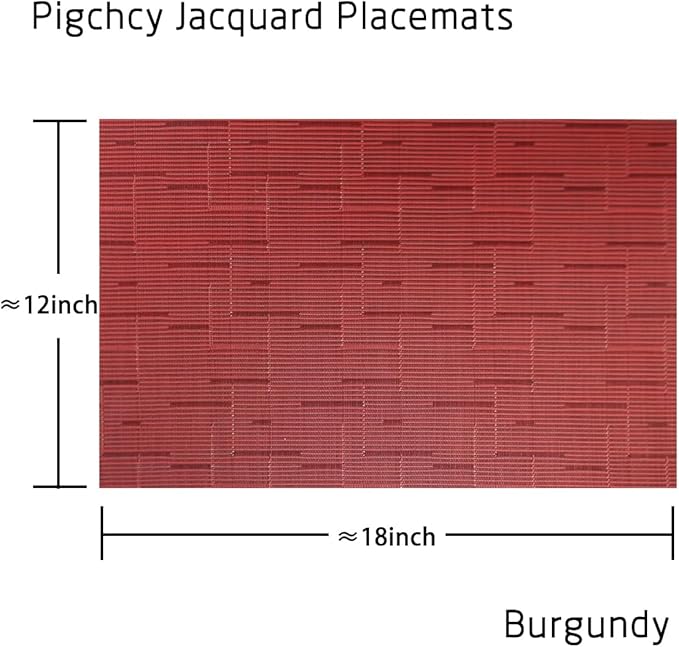 PIGCHCY Placemats,Washable Durable Woven Vinyl Placemats for Dining Table,Heat Resistant Plastic Placemats Set of 6 (18 x 12 inches,Burgundy Red)