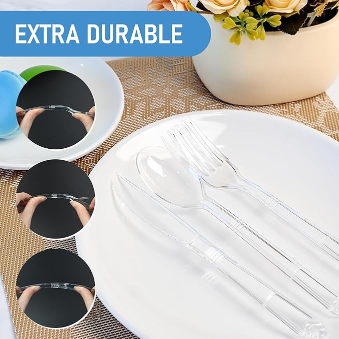 72 Pcs Extra Heavy Duty Plastic Silverware Set, Disposable Utensils includes 24 Knives, 24 Forks and 24 Spoons