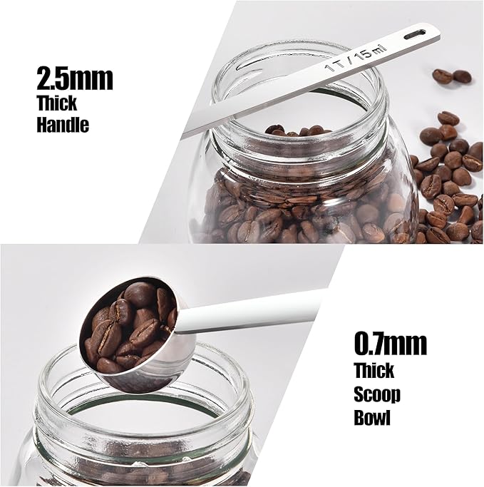 18/8 Stainless Steel Coffee Scoop, Doosu Food-Grade Metal Measuring Spoon with 6.9in Long Handle, Tablespoon Scooper for Coffee Beans, Ground Coffee, Espresso, Protein Powders, Tea, Sugar (1 Tbsp)