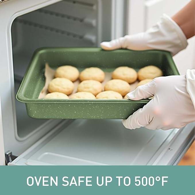 MAISON ARTS 30 Piece Pots and Pans Set Non Stick, Kitchen Cookware & Bakeware Sets with Nonstick Granite Coating, Baking Tray, Frying Pan and Saucepan, Green