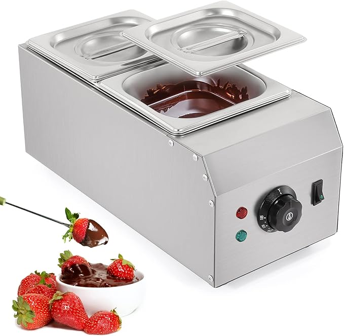 WICHEMI Chocolate Tempering Machine Chocolate Melter Chocolate Melting Pot 2 Tanks 9lbs Stainless Steel Chocolate Warmer Melting Machine Home Or Bakery Use