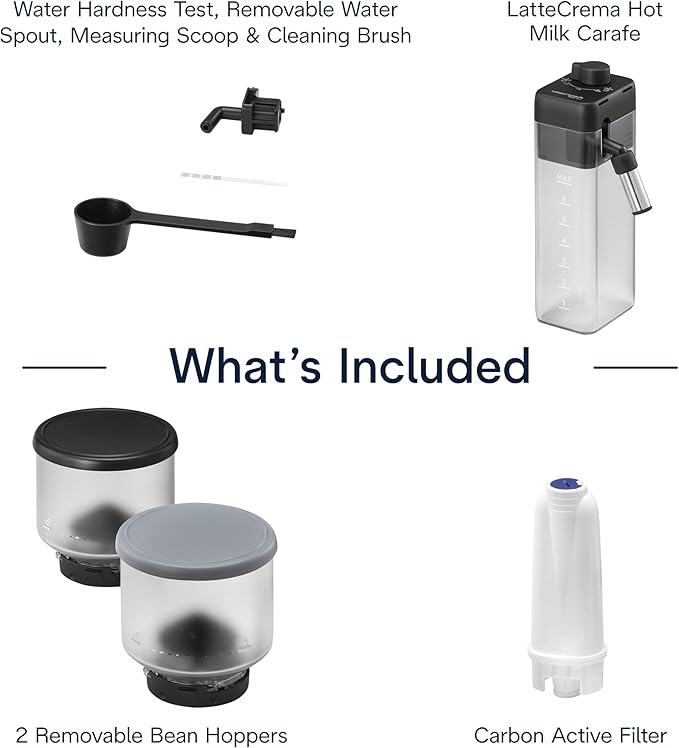 De'Longhi Rivelia Automatic Espresso Machine with Grinder & Milk Frother – All-in-One Coffee Maker, Hot & Iced Latte, Cappuccino, Bean Switch System, Burr Grinder, Compact Italian Design, Black