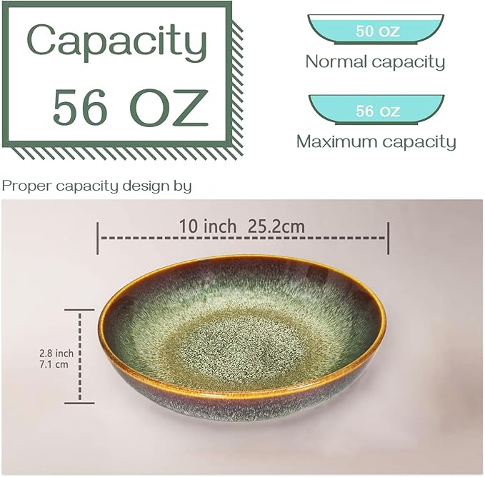 Large Pasta Bowls 56 Oz, soup bowl soup plate, Set of 2, Serving, Salad, Dinner, deep Plate/Wide Bowl, Microwave, Oven, Dishwasher Safe Kitchen Dinnerware, Modern Porcelain Dishes 10 inch