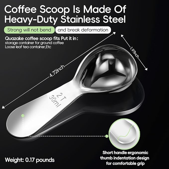 Coffee Scoop 2 tablespoon Measuring Spoons(30ml 2pcs), Ergonomics Design Coffee Scooper 2 tbsp Metal Stainless Steel Manufacture，coffee scoop for ground coffee Protein Powder Sugar Cereal,Etc.