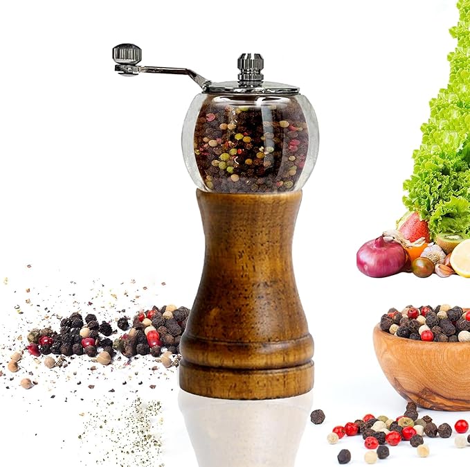 Salt and Pepper Grinder Set Manual Pepper Mill Refillable with Stainless Steel Handle Adjustable Coarseness Ceramic Core, Enjoy Best Fresh Pepper Salt Spices (Seasoning Not Included)