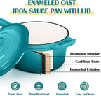 E-far Enameled Cast Iron Sauce Pan with Lid, 1 Quart Dutch Oven Saucepan, Mini Sauce Pot for Cooking, Boiling, Healthy & Non Toxic, Induction & Oven Safe, Green