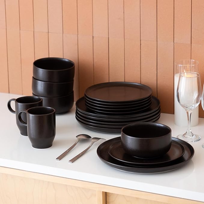 WENSHUO Dinner Plates Set of 6, Chip and Scratch Resistant (Ink Spot Brown, 10.5 Inch)