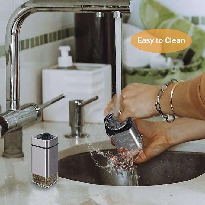 Salt and Pepper Shakers by Aelga, Glass Salt Shaker Set with Adjustable Pour Holes, Ideal for Black Pepper, Kosher and Himalayan