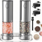 Electric salt and pepper grinder set with LED light. With USB port. Stainless steel automatic refillable 5 adjustable coarseness grinder