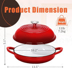 Enameled Round Cast Iron Bread Oven, 6 Qt Cast Iron Dutch Oven for Homemade Sourdough Bread Baking, Bread Dome Pot with Cloche Lid (Red)