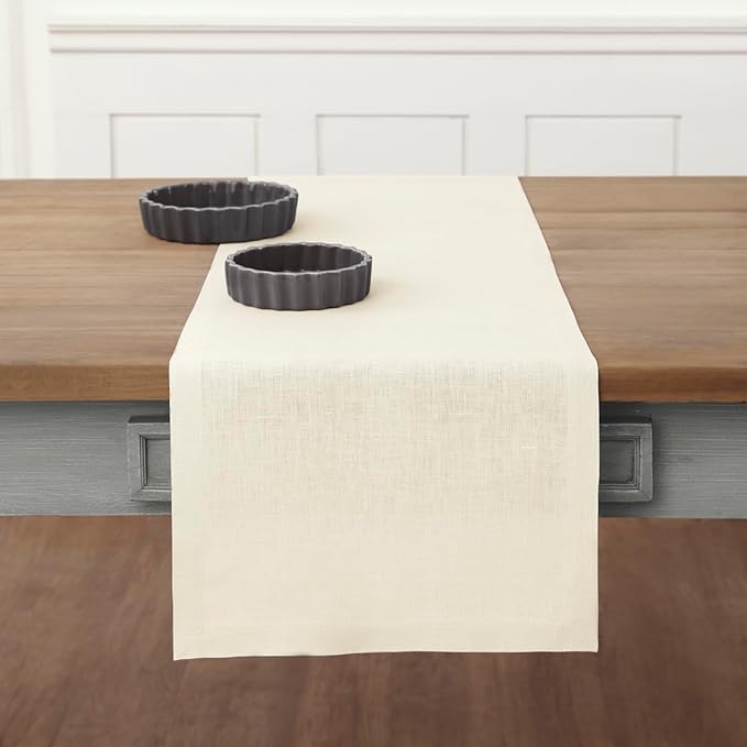 Solino Home Linen Ivory Table Runner 48 Inches - 100% Pure Linen Small Table Runner 14 x 48 Inch Ideal for Dresser and Coffee Tables - Summer, Fall, Autumn - Fete
