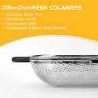 ZDRongZhen Kitchen Accessories Over the Sink Colander Strainer Basket，Stainless Steel Colander with Expandable Rubber Grip Sink Drainer-Rinse Vegetables Fruits &Strain&Drain (Large-Dense round hole)