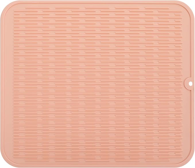 Silicone Dish Drying Mat for Multiple Usage,Easy clean,Eco-friendly,Heat-resistant Silicone Mat for Kitchen Counter or Sink,Refrigerator or Drawer Liner Pink 2XL 24 inches x 18 inches