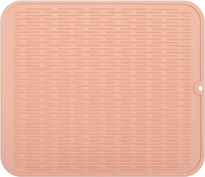Silicone Dish Drying Mat for Multiple Usage,Easy clean,Eco-friendly,Heat-resistant Silicone Mat for Kitchen Counter or Sink,Refrigerator or Drawer Liner Pink XL 18 inches x 16 inches
