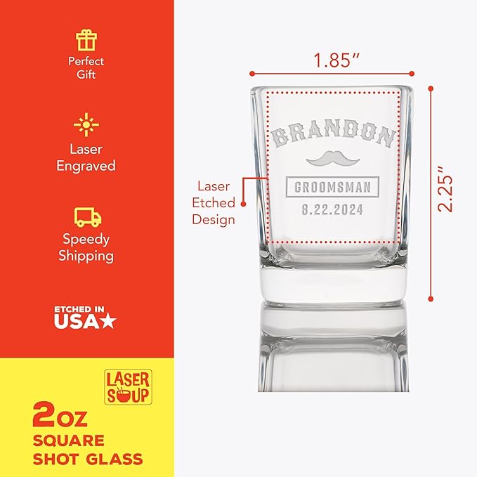 Groomsmen Shot Glasses - Personalized Wedding Party Gift or Proposal - 8 Pack