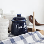 HAOTOP Farmhouse Porcelain Honey Jar with Dipper and Lid Set 12oz,Easy to Clean (Navy)
