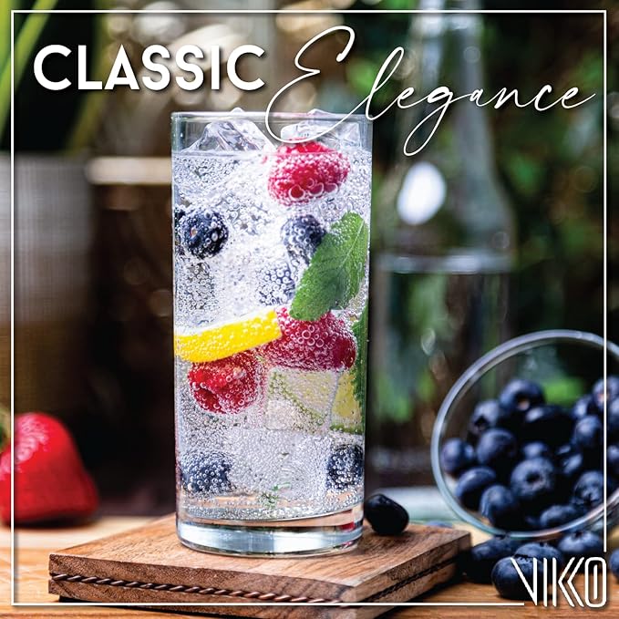 Vikko Water Glasses, Set of 4 Drinking Glasses, Thick and Durable Tumbler, 12.25 Ounce Tall Kitchen Glasses, Dishwasher Safe Highball Glass Tumbler, Heavy Duty Cups